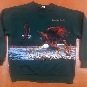 Boundary waters crewneck Green Sweater with Eagle Design